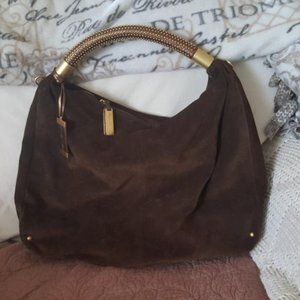 Vintage Kenneth Cole Chocolate Suede Large Hobo Bag w Beautiful Bronze Handles